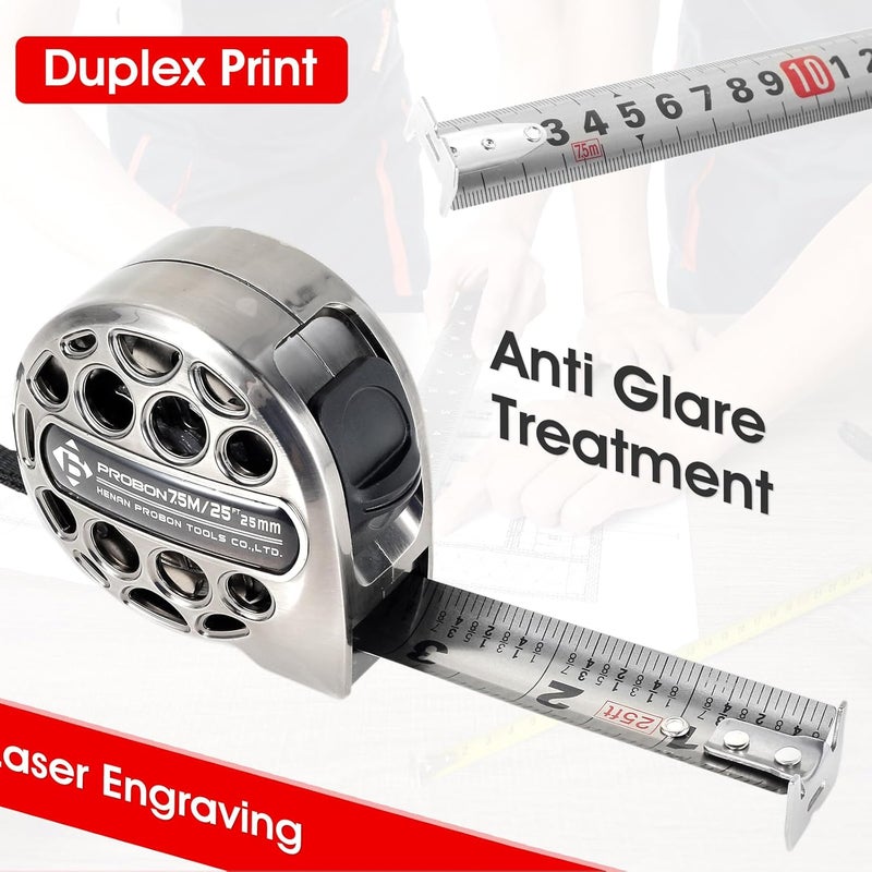 HOTBEST 2 Pack Tape Measure 25FT/7.5M Stainless Steel Measuring Tape with Double Sided Scale Waterproof Retractable Measure Ruler Handy Measurement Tape for Construction Household Woodworking - Image 5